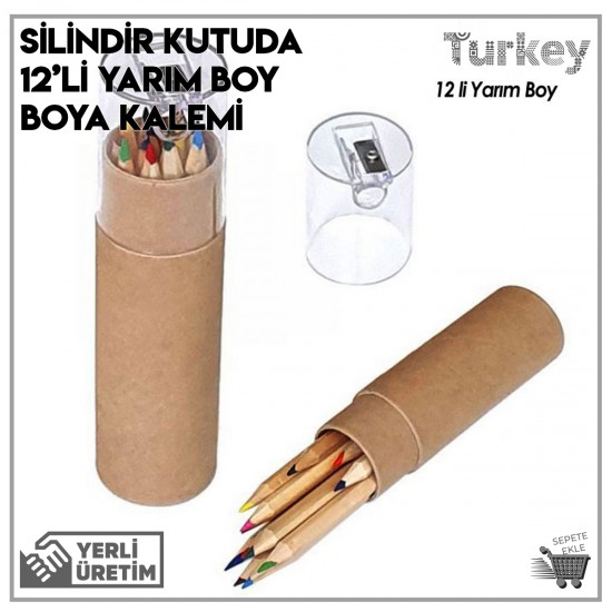 Silindir Kutuda 12 li Yarım Boy Boya Kalemi